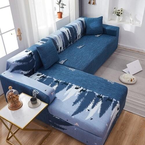 Blue Stretch Slipcovers Sofa Sectional Elastic Sofa Cover for Living Room Couch Cover Home Decor Single/Two/Three/Four Seat