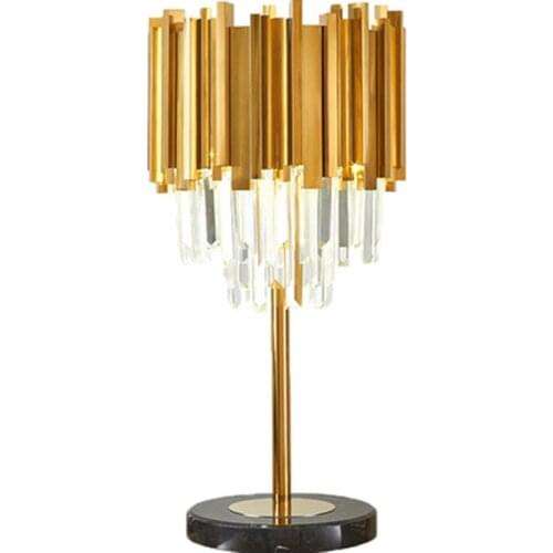 Modern Bedroom Table Lamp Gold Polished Steel Crystal Desk Decor Light fixtures Living Dining Room luminaria de mesa
