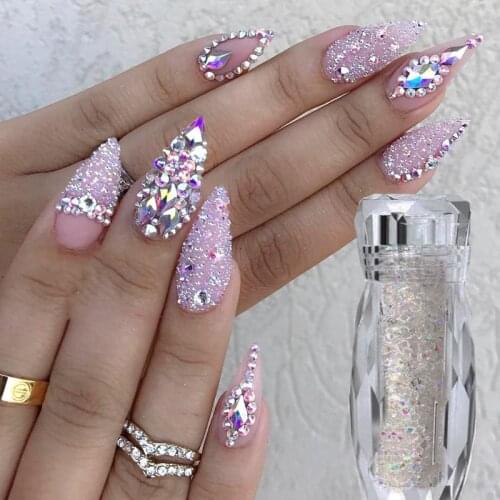 Glass Micro Mini Cut Pixie Crystals (1 of 2880PCS)-1.2mm (Clear AB, & Champagne) Nail Design Kit Glitter Bling Sparkle Crystals
