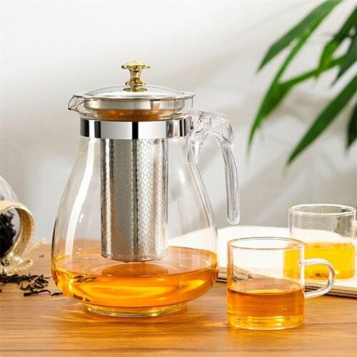 Heat Resistant Glass Filter Teapot Large Capacity Transparent Tea Pot With Stainless Steel Infuser Cold Kettle Office Teaware