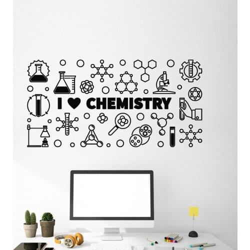 I Love Chemistry School Science Vinyl Stickers Chemistry Elements Wall Decal Removable Classroom Study Decor Poster AF042