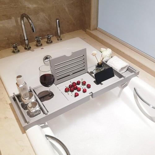 Bamboo Bathtub Tray Extendable Bath Tub Spa Caddy Organizer Rack Bathroom Shelf Reading Rack Book Tablet Wine Holder Bath Tray