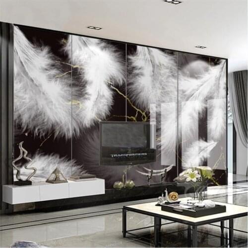 Wellyu Customized large mural modern minimalist light luxury creative feather black gold marble TV background wall wallpaper