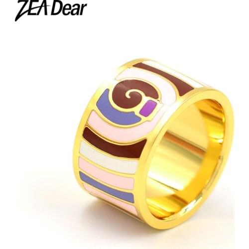 ZEA Dear Jewelry Stainless Steel Big Rings Luxury Enamel Jewelry For Women Dubai Rings Classic Round Rings For Wedding Jewelry