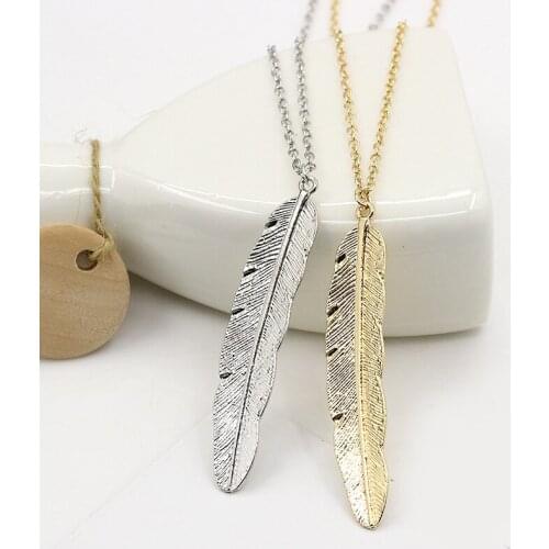 10 pieces/lot Women Jewelry Gold Silver Color Leaves Pendant Necklaces Accessories Feather Charm Long Sweater Chain Leaf Choker