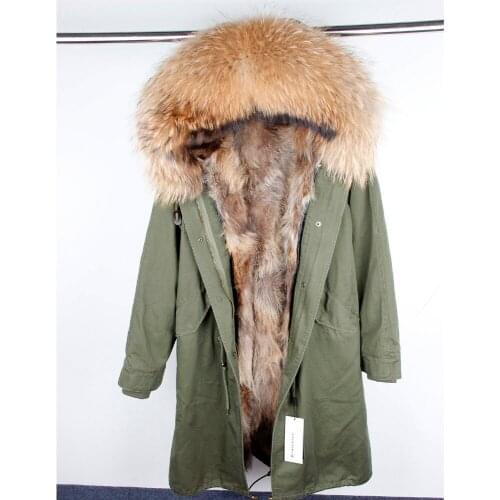 MaoMaoKong woman X-Long Natural Color fur parka Raccoon Fur Lining real jacket coat winter