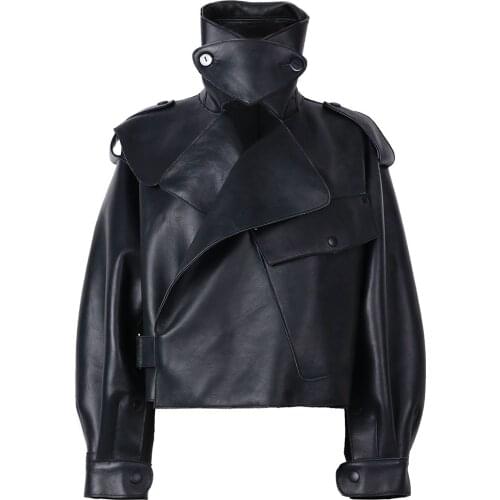 YOLOAgain Women Oversized Genuine Leather Jacket