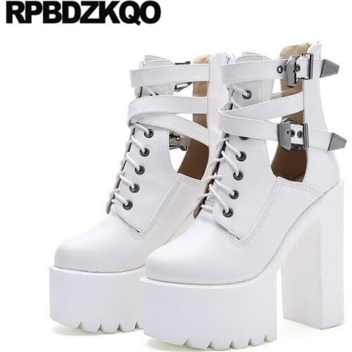 Sexy Shoes Women Harajuku Ankle Booties Punk Rock Boots Extreme Platform White Fetish Female Chunky Cut Out Round Toe High Heel