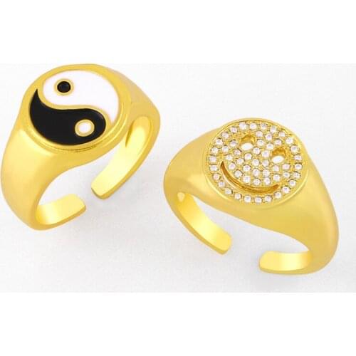 Tai Chi Yin Yang Eight Smiley Face Hexagram Ring Punk Ring Mens Womens Finger Enamel Statement Jewelry