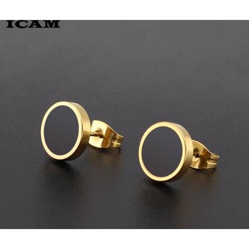 ICAM Fashion Bohemian Vintage Earrings Jewelry Cute Black Geometric Round Stainless Steel Stud Earring Best Gift for Women Girl