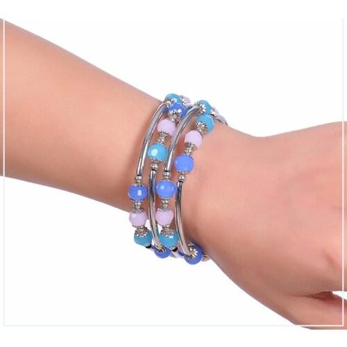 Natural Pink Blue Crystal Multi-circle Winding Bangle Multi-layer Women Charms Bracelet For Girls Women Wedding Birthday Dainty