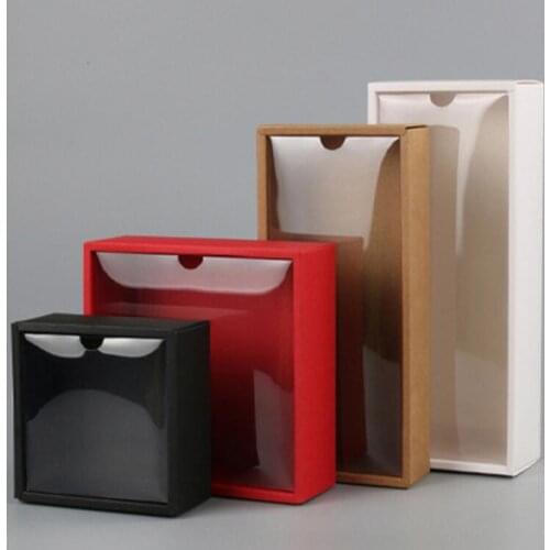 10pcs Black Kraft Large Gift Box Packaging White Craft Paper Box With PVC Lid Party Wedding Cardboard Box Carton Packing Box