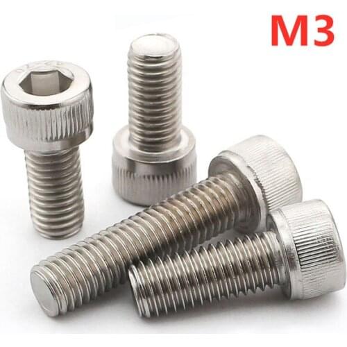 100pcs/lot M3*3/4/5/6/8/10/12/14/16/18/20/25/35/45/55/65/80/90/100 DIN912 Stainless steel hexagon socket cap screw