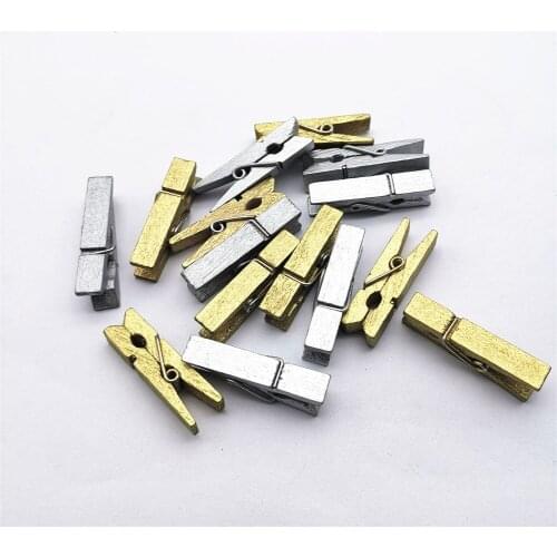 100pcs Silver/Gold Wooden Pegs Easter Wedding Christmas Card Holder Clothespins Clips Decorations DIY Crafts 35x8mm