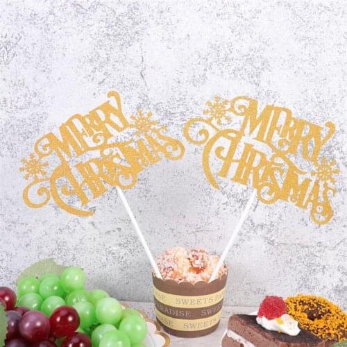 12pcs Merry Christmas Cake Picks Paper Cake Decor Creative Snow Merry Christmas Letter Cupcake Pick Xmas Party Decoration