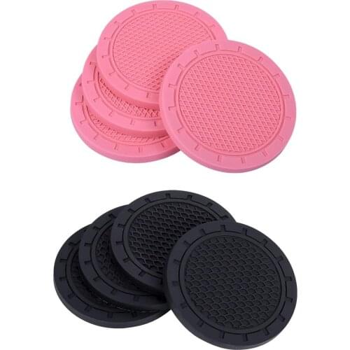 4pcs PVC Car Universal Coaster Waterproof Non-slip Round Vehicle Cup Holder Mat Auto Interior Accessories Car Cup Pad