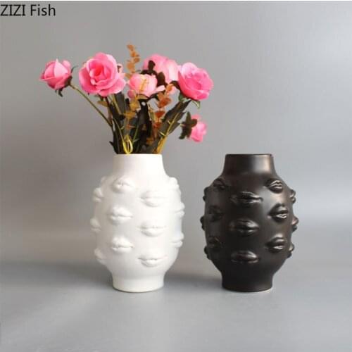 Abstract Human Face Lips Ceramic Vase Flower Arrangement Simulation Flower Hydroponic Vase Body Art Desktop Bedroom Decoration
