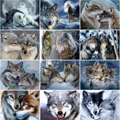 AZQSD Full Drill Diamond Embroidery Wolf Mosaic Rhinestones Needlework Diamond Painting Animal Cross Stitch Kits Home Decor Gift