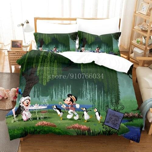 Disney Mickey Minnie Mouse Bedding Set Cartoon Duvet Cover Queen King Size for Children Adult Bedclothes Comforter Cover Set