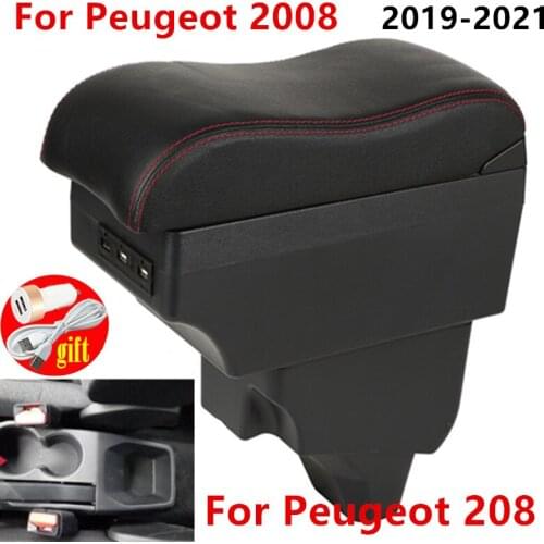 For Peugeot 2008 Armrest box For Peugeot 208 2019 2020 2021 Retrofit parts Interior Storage box Car accessories USB LED