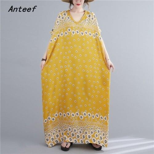 Cotton satin vintage floral dresses for women casual loose maxi long woman sun summer beach dress elegant clothes 2021 sundress