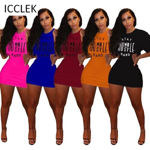 ICCLEK Wholesale Items Plus Size Summer Women Fashion New Letter Print Waist Hollow Zipper Dress