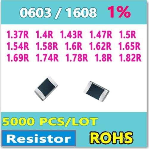 JASNPROSMA OHM 0603 F 1% 5000pcs 1.37R 1.4R 1.43R 1.47R 1.5R 1.54R 1.58R 1.6R 1.62R 1.65R 1.69R 1.74R 1.78R 1.8R 1.82R smd 1608