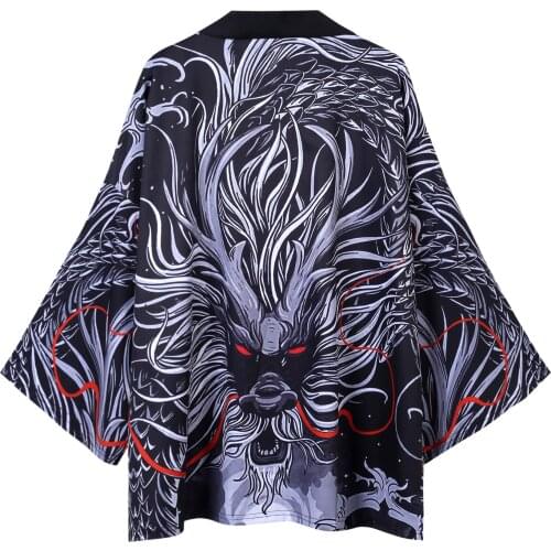 Japanese ukiyo-e toga carp printed kimono loose seven-point sleeve Red dragon vintage shirt mens/women clothing