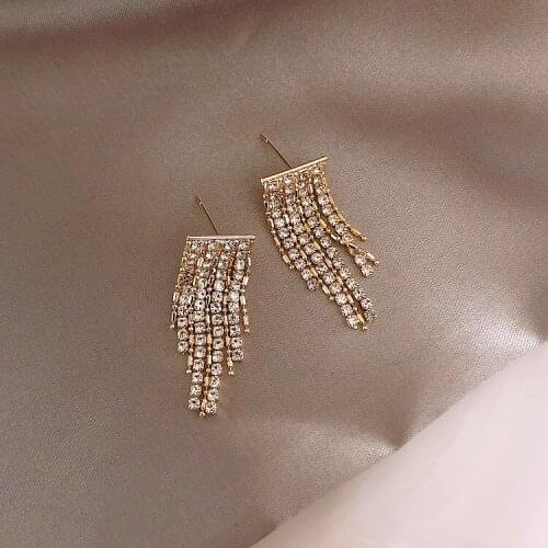 Korea Hot Sale Fashion Jewelry Elegant Elegant Tassel Earrings Shiny Crystal Party Earrings for women