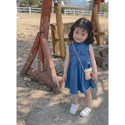 Summer 2019 Girls Dress Fashion Korean Sleeveless Denim Princesses Kids Dresses For Girls 2 3 4 5 6 Years Toddler Girls Clothing