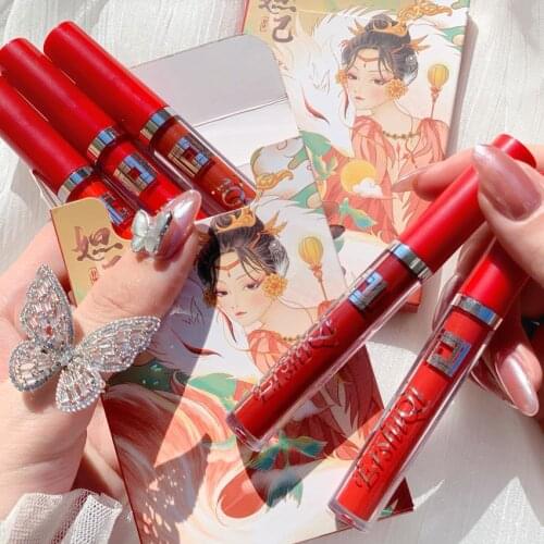 5PCS/SET matte lip gloss beauty makeup chinese style for Christmas gift long lasting waterproof sexy red liquid lip tint AC276