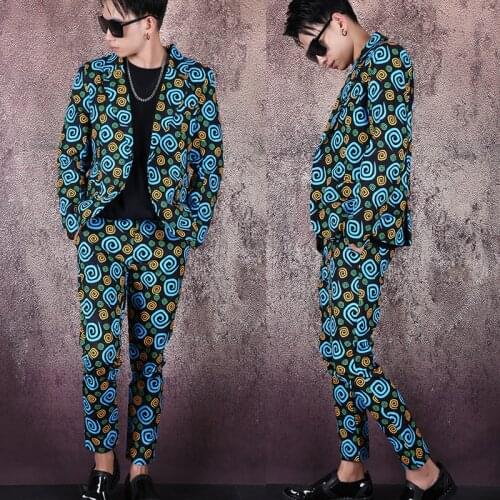 Mens Print suit suit Slim Suit Suits Personality Trends Mens Nightclubs Mens DJ Suits Bars Male Singers Costumes