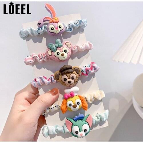 2021 New Style Cartoon Scrunchies Elastics Rubber Bands 1-9Pcs/Set Animals Purple Rabbit Bear Hair Ties Plaid Headdress Female