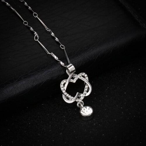 New Fashion Women Choker Necklace Alloy Chain Double Cross Heart Pendant Necklaces Lady Girl Jewelry Gift LXH