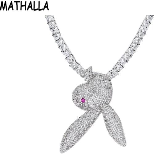 MATHALLA Rabbit Iced Out Bling Pendant Necklace Hip hop Street Culture Inlaid AAA Cubic Zirconia Necklace Fashion Jewelry Gift