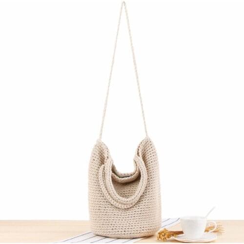 Casual Mori Girl Handbag Women Simple Woven Shoulder Bag Bohemia Summer Beach Travel Bucket Bag