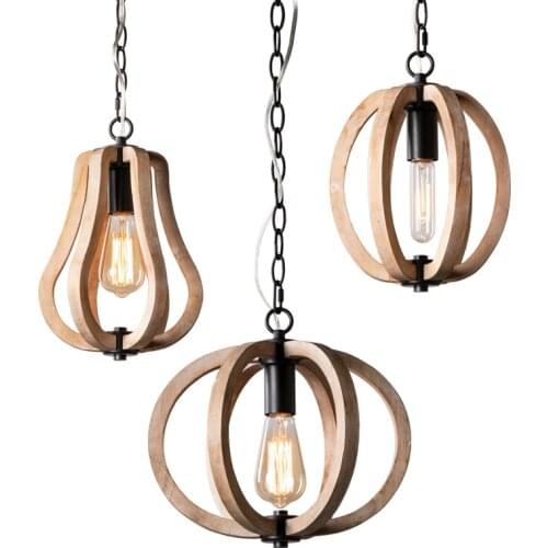 Simple solid wood chandelier in American Village Restaurant