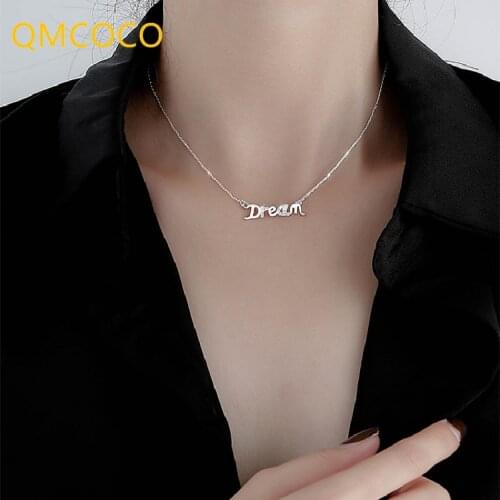 QMCOCO 925 Silver Design Dream-Letters Necklace Fashion Creative Letters Pendant Woman Birthday Party Jewelry Gifts