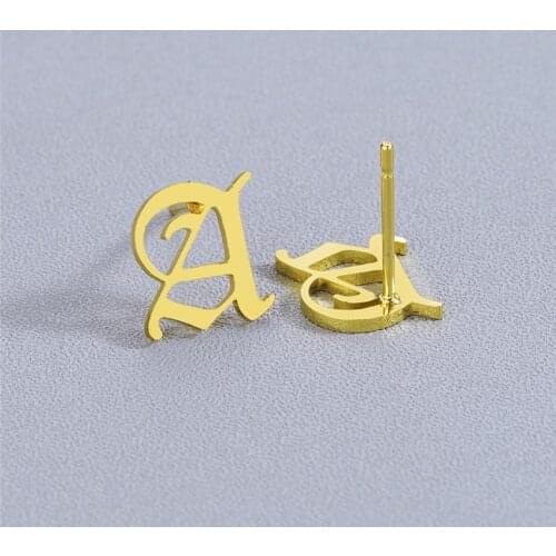 Personalized Bijoux Femme Custom Old English Initial Stud Earrings Women Christmas Gift Stainless Steel Jewelry Letter Brincos