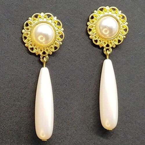 HOLLOWED-OUT DROP EARRINGS LONG PEARL EARRINGS Gold Drop Earrings