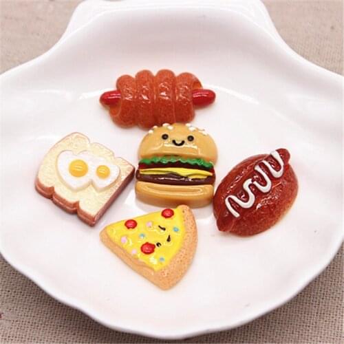 10pcs Cute Loving Breakfast Resin Bread/Hamburg/Pizza Simulation Food Art Supply Flatback Cabochon DIY Craft Decoratiq
