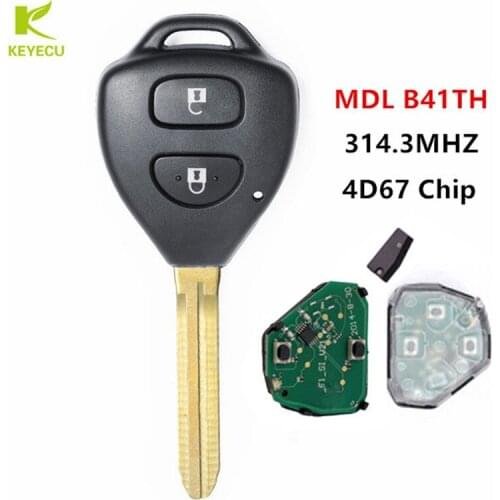 KEYECU Replacement Remote Car Key Fob 2 Button 314.3MHZ 4D67 Chip for Toyota Hilux 2004-2009 Yaris 2005-2011 Transponder "B41TH"