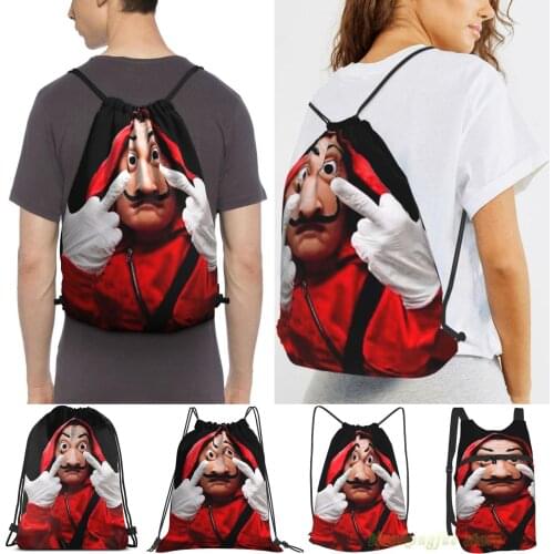 Unisex Drawstring Bags La Casa De Papel(2) Women Drawstring Backpacks Men Outdoor Travel Backpacks Training Fitness Bag