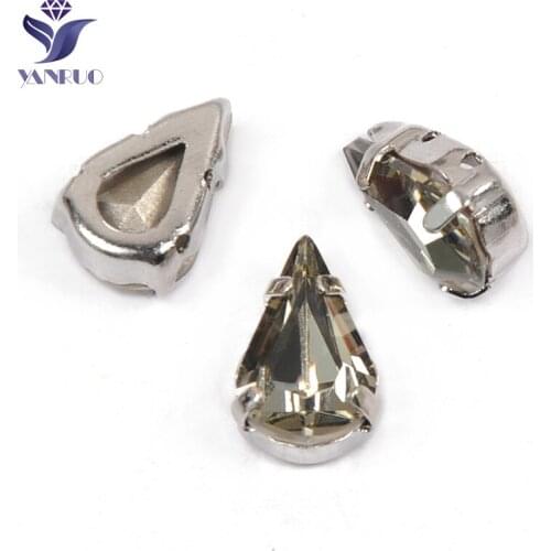 YANRUO 4300 All Sizes Black Diamond Pear Shaped Point Back Strass Crystal Sew On Rhinestones Applique For Wedding Dress