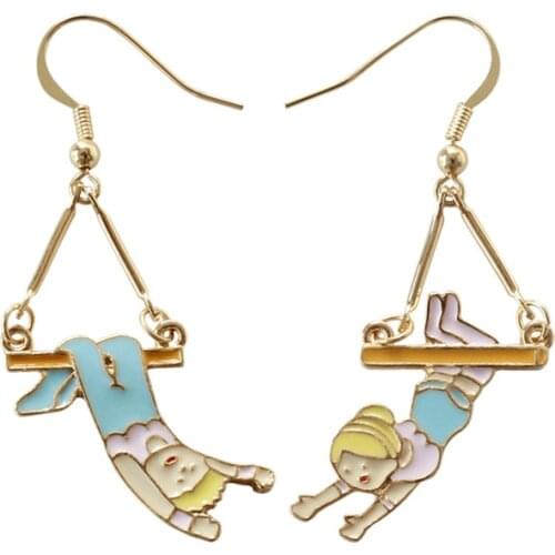 Japanese Cartoon Funny Cute Blue Pink Cloth Yellow Hair Enamel Boy and Girls Swing Drop Earrings For Women Girls Brincos