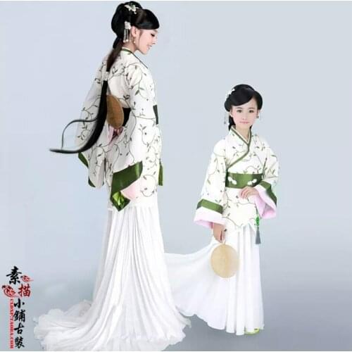 Yunzhongge TV Play Drama Costume White Hanfu with Long Tail and Green Cloak Mum and Daughter Parent-Child Hanfu Set