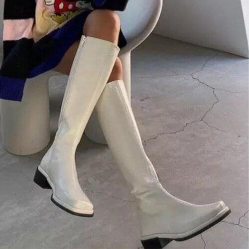 Womens Knee High Boots Soft PU Women Long Boots Slip On Woman Boot Thick Platform Leather Female Shoes Autumn Winter 2021