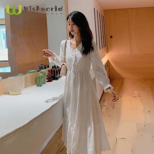 French Retro Literature Art Lotus Leaf Sleeve Chiffon Dress Elegant Femininity Casual Summer Sundress Party Club White Dresses
