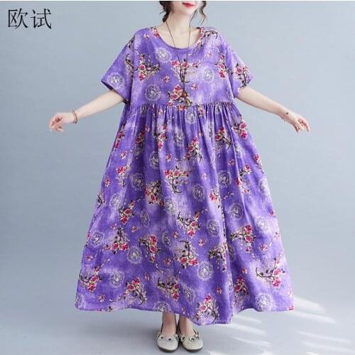 Plus Size Floral Ladies Dresses for Women 4XL 5XL 6XL Summer Beach Dress 2021 Long Cotton Oversized Casual Woman Korean Dress