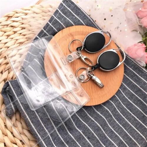 1 Set Business Work Visit Bus Credit Card Case Women Men Retractable Pull Badge Holders with Reel Clip and Clear ID Card Holder